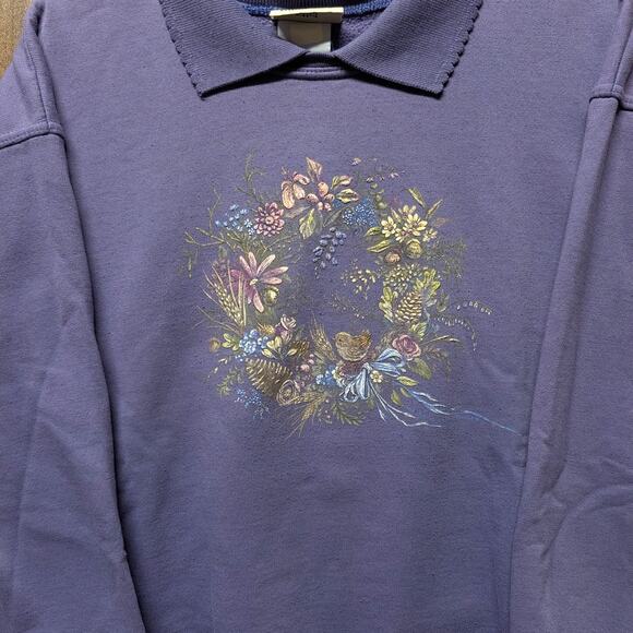 90s Floral Wreath and Bird NR Granny Crewneck Sweatshirt - Picture 3 of 5